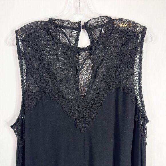 Torrid Plus Size 1X Top Black Sleeveless Lace Top Dramatic Keyhole Knit 786 - Picture 5 of 8